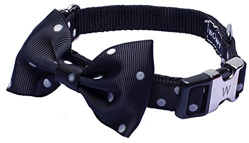Wouapy Wouapy Halsband mit Fliege für Hunde, schwarzes Halsband mit Punkten in 15 mm Breite für Halsumfang von 24/38 cm von Wouapy