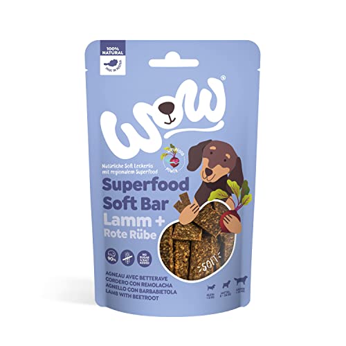 WOW Soft-Snacks I Bars Lamm I Lammfleisch mit Roter Rübe für Hunde I 100% Natur I Nahrungsergänzung I Belohnung beim Spiel & Training (1x 150g) von wow