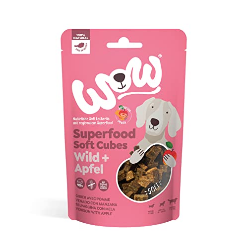 WOW Soft-Snacks I Cubes Wild I Wildfleisch mit Apfel für Hunde I 100% Natur I Nahrungsergänzung I Belohnung beim Spiel & Training (1x 150g) von wow