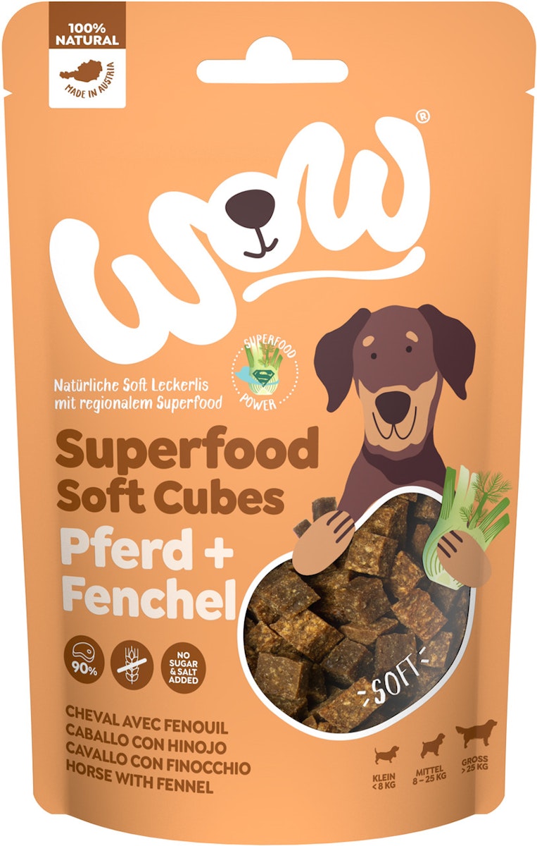 WOW Superfood Soft Cubes 150 Gramm Hundesnack 6 x 150 Gramm Pferd mit Fenchel