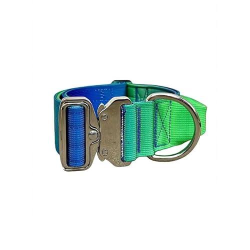 Hochwertiges taktisches Hundehalsband 5cm breit mit Griff mit Sicherheitsverschluss (S, Grünblau) von Wowpaw