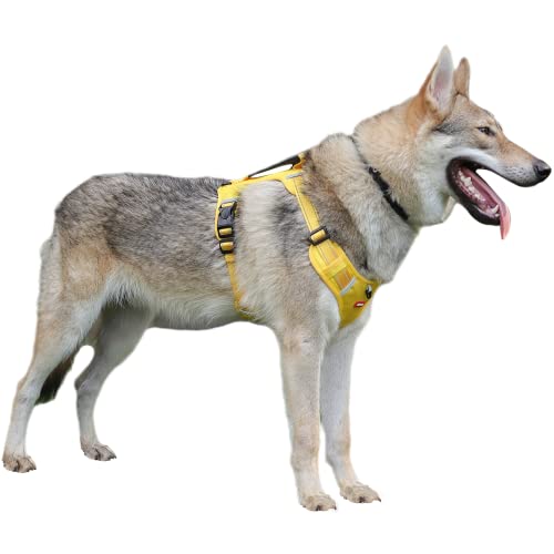 Wowuwoai No Escape Hundegeschirr mit einfacher Kontrolle, reflektierend, kein Würgen, Oxford-Haustierweste für große Hunde (XL, Gelb) von Wowuwoai