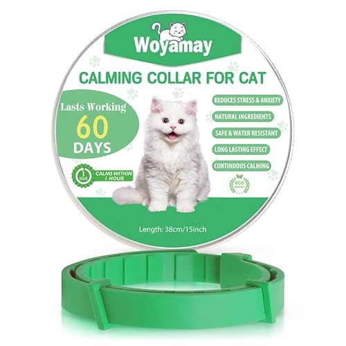 Woyamay Beruhigungshalsband für Katzen, Größenverstellbares Katzenhalsband Lindern Stress und Angst, Wasserbeständig Pheromone Katzen Halsbänder für Katzen Aller Größen, 1 Stück, Grün von Woyamay