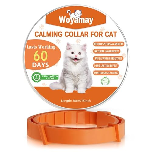 Woyamay Beruhigungshalsband für Katzen, Größenverstellbares Katzenhalsband Lindern Stress und Angst, Wasserbeständig Pheromone Katzen Halsbänder für Katzen Aller Größen, 1 Stück, Orange von Woyamay