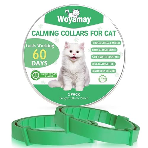 Woyamay Beruhigungshalsband für Katzen, Größenverstellbares Katzenhalsband Lindern Stress und Angst, Wasserbeständig Pheromone Katzen Halsbänder für Katzen Aller Größen, 2 Stück, Grün von Woyamay