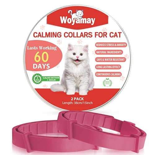 Woyamay Beruhigungshalsband für Katzen, Größenverstellbares Katzenhalsband Lindern Stress und Angst, Wasserbeständig Pheromone Katzen Halsbänder für Katzen Aller Größen, 2 Stück, Rot von Woyamay