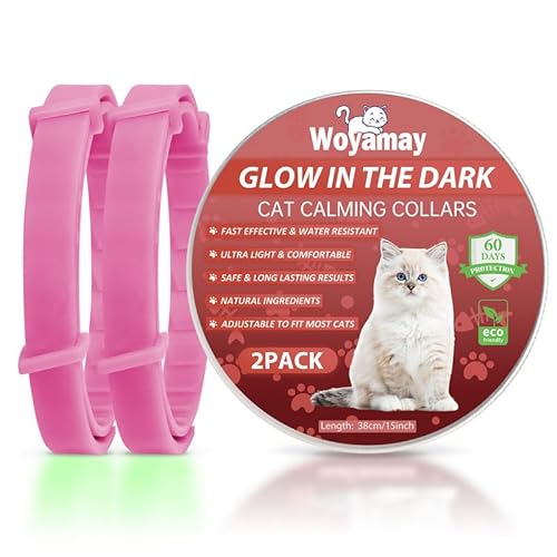 Woyamay Beruhigungshalsband für Katzen, Leuchthalsband Größenverstellbares Katzenhalsband Lindern Stress Angst, Wasserbeständig Pheromone Katzen Halsbänder für Katzen Aller Größen, 2 STK, Heißes Rosa von Woyamay