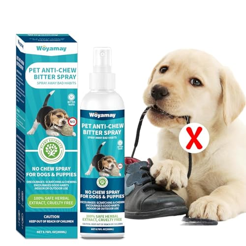 Woyamay Bitterspray Hund, 200ml Bitter Spray für Hunde, Anti Kau Bitterstoffe Spray, um das Kauen und Lecken von Möbeln, Schuhen, Bandagen zu Stoppen, Hunde Abwehrspray, Erziehungshilfen für Hunde Woyamay Bitterspray Hund, 200ml Bitter Spray für Hunde, Anti Kau Bitterstoffe Spray, um das Kauen und Lecken von Möbeln, Schuhen, Bandagen zu Stoppen, Hunde Abwehrspray, Erziehungshilfen für Hunde von Woyamay
