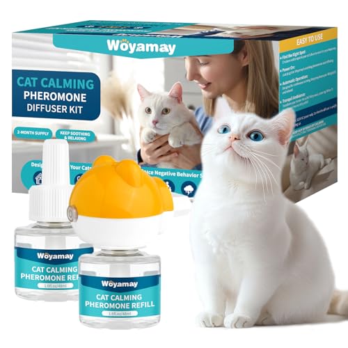 Pheromon-Diffusor Für Katzen, Katzen Beruhigungsmittel, 3-in-1 Beruhigungsset Zur Linderung Von Angstzuständen, Mit 1 Diffusor Und 2 Nachfüllfläschchen Für Bis Zu 60 Tage, Katze Beruhigung Pheromone von Woyamay