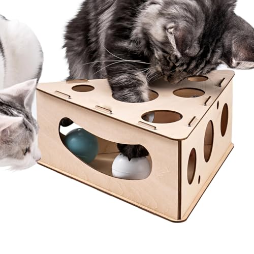 Wpsagek Interaktives Katzenspielzeug - Holzfangballspiel Für Kätzchen - Dreieckiger Kratzspielzeug Ball Aus Holz Für Stubenkatzen Und Kätzchen Beschäftigt Und Angeregt von Wpsagek