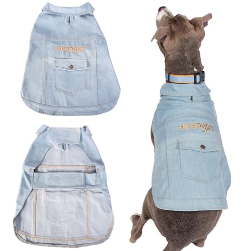 Wrangler Hundejacke, Denim-Hundeweste mit Loch für die Leine, kalte Winterkleidung für kleine, mittelgroße und große Hunde, Hundemantel, Winter, gemütlich, warm, perfektes Hundeoutfit von Wrangler