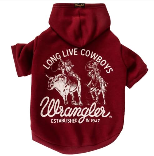 Wrangler Long Live Cowboys Hunde-Kapuzenpullover, Burgunderrot, Größe S von Wrangler