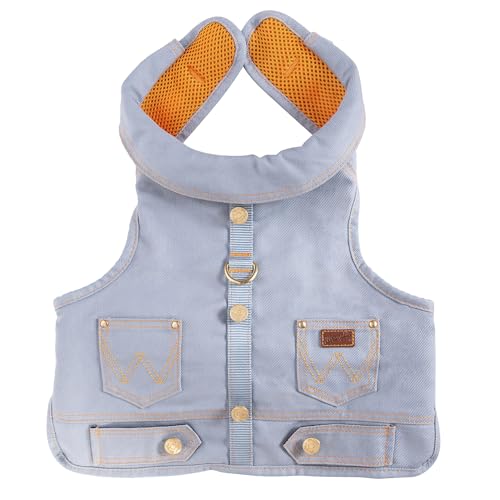 Wrangler Rope Denim Hundegeschirr, atmungsaktive Hundeweste mit Netzfutter, maschinenwaschbar, Hunde-Winterjacke für einfache Reinigung, Schicht über Hundepullover (Light Wash, XS) von Wrangler