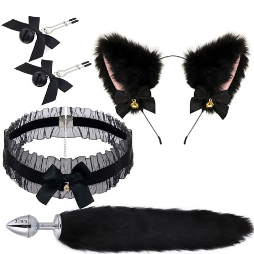 WreGmgg 𝙨𝙚𝙭 𝙩𝙤𝙮 Black Fox Set 4 Piece Holiday Dress Up Suit Adult Cosplay Costume (Black Butterfly u) von WreGmgg