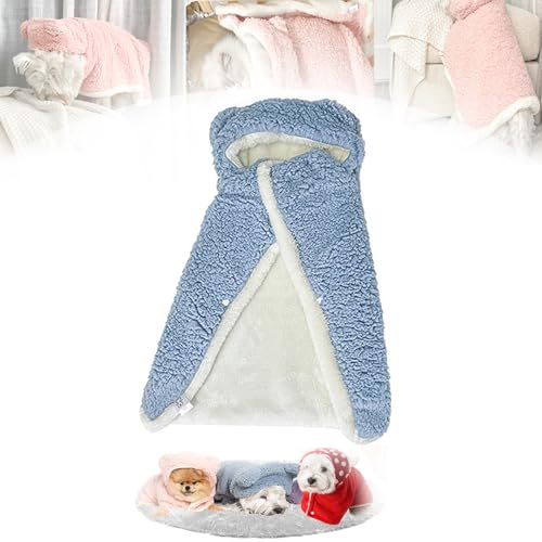 Wryhaul Haustierumhangdecke, Hundeumhangdecke für Hunde, Haustiermanteldecke, Haustierkleidung, warme Schlafdecke, Hundemantel, Umhangdecke mit Kapuze, Hundewintermantel mit Hut (M (3.5-7.5KG),Blau) von Wryhaul