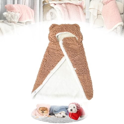 Wryhaul Haustierumhangdecke, Hundeumhangdecke für Hunde, Haustiermanteldecke, Haustierkleidung, warme Schlafdecke, Hundemantel, Umhangdecke mit Kapuze, Hundewintermantel mit Hut (S (2.5-3.5KG),Braun) von Wryhaul