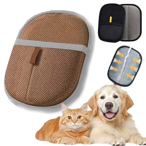 Wryhaul 2025 Neue Tierhaarentfernungshandschuhe, Wiederverwendbarer Tierhaarentferner für Hunde & Katzen, Couch, Möbel, Autositz (Khaki,24 x 18 cm) von Wryhaul