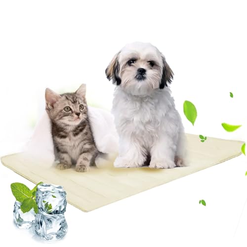 Wryhaul Sweet Dreamed Dog Cooling Mat, Pet Cooling Pad, Doppelseitige Cool Relief Mat Summer Sleeping Pad für Hunde & Katzen (Beige,XL (150 x 101 cm)) von Wryhaul