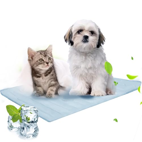 Wryhaul Sweet Dreamed Dog Cooling Mat, Pet Cooling Pad, Doppelseitige Cool Relief Mat Summer Sleeping Pad für Hunde & Katzen (Blau,L (122 x 71 cm)) von Wryhaul