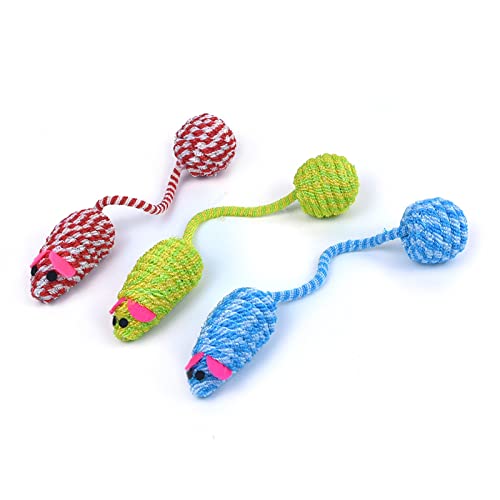 Wsdsgz 3 PCs Buntes Geflochtenes Seil False Maus Pet Toy Squeaker Sound Spielzeug Mit Heckball Innenkatzen Interaktives Spielzeug von Wsdsgz
