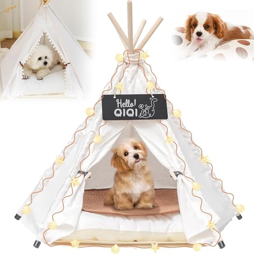 Hund- Und Katzen-Teepee-Zelt, Aus Baumwolle, Dick, Weich, Komfortabel, rutschfeste Polsterung, Sternenlichterkette, Kleine Haustierzelt-häuser für Drinnen Oder Draußen mit Abnehmbarem von WuDLi