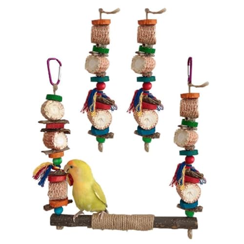 Vogelschaukel Papageienkäfig Spielzeugschaukel Set Holz Maiskolben Training Für Kleine Vögel Papageien Spielständer Set Vogelschaukel Barsch von WuLi77