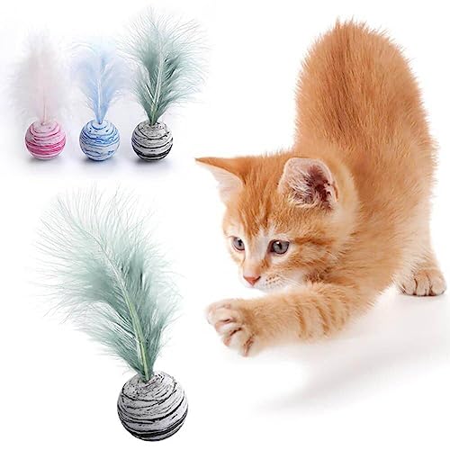 Wudaizhi Katzenspielzeug-Ball 3 Stück Katzenspielzeug-Sprungbälle mit Federn für interaktive Katzen weiche Kätzchen-Spielzeuge von Wudaizhi