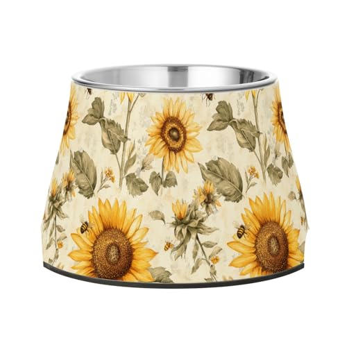 Ästhetischer Futternapf für Haustiere, Sonnenblume, neutral, erhöht, rutschfest, Edelstahl, für langsames Füttern von Katzen, Schnurrhaar, Linderung von Wudan