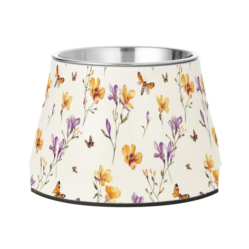 Aesthetic Freesia White Feed Dog Bowl Non Slip Stainless Steel Cats Food Bowl for Dogs Cats Rabbits Birds Whisker Fatigue von Wudan