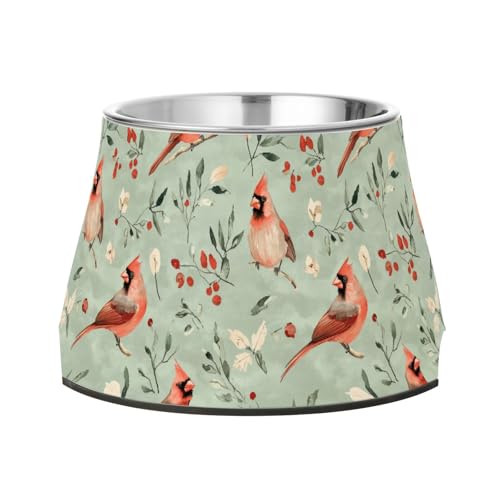 Aesthetic Northern Red Birds Erhöhte Futternäpfe für Haustiere, Salbeigrün, erhöhter Futternapf aus Edelstahl, für langsames Füttern, Katzen mit Schnurrhaar, Linderung von Wudan