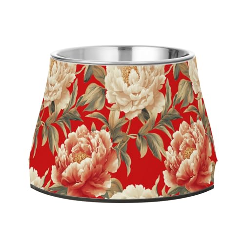 Aesthetic Peonies Futternapf, erhöhter Futternapf, rutschfest, Edelstahl, für langsames Füttern von Katzen, Schnurrhaar, Rot Aesthetic Peonies Futternapf, erhöhter Futternapf, rutschfest, Edelstahl, für langsames Füttern von Katzen, Schnurrhaar, Rot von Wudan