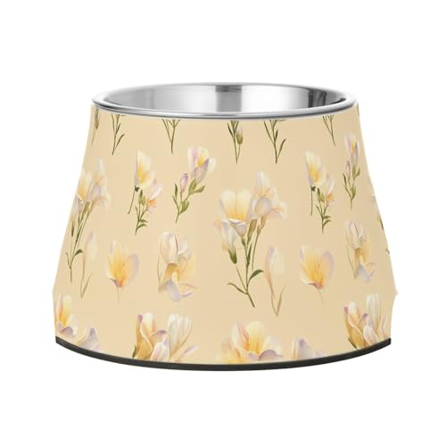 Beauty Freesia Wassernapf für Haustiere, erhöhter Futternapf mit Ständer, Edelstahl, erhöhter Katzennapf für liebende Haustiere, bequeme Fütterung von Wudan