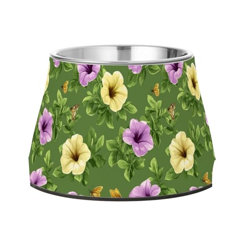 Beauty Petunia Green Dogs Futternapf, erhöhter Edelstahlnapf für Hunde, Katzen, Kaninchen, Vögel, Schnurrhaar, Müdigkeit von Wudan