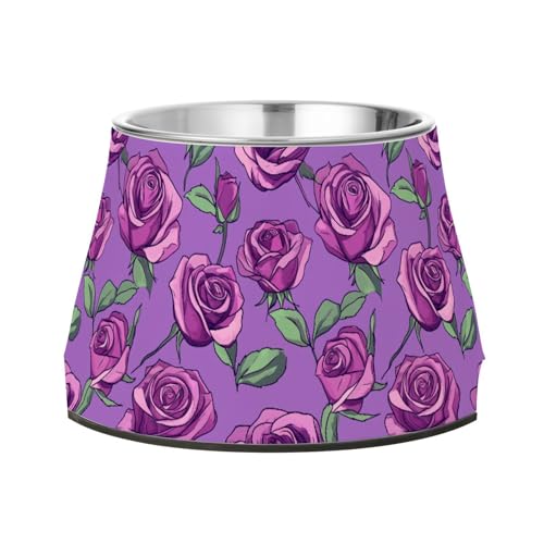 Beauty Rose Futternapf für mittelgroße Hunde, Edelstahl, erhöhter Futternapf, Violett von Wudan