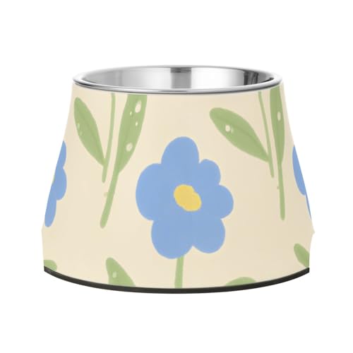 Blauer Futternapf mit Blumenmuster für Haustiere aus Edelstahl für mittelgroße Hunde, langsames Fressen von Wudan