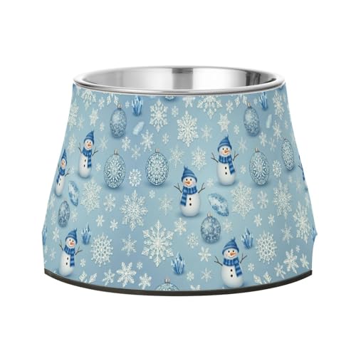Blauer Schneemann Weihnachten Erhöhte Futternäpfe mit Ständer Edelstahl Metall Haustiere Schalen für langsames Füttern Katzen Schnurrhaare Müdigkeit von Wudan
