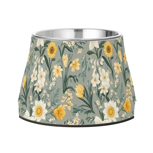 Blumen Narzissen Sonnenblume Freesie Grau Hunde Futternäpfe mit Ständer Edelstahl Katzen Futternapf für Hunde Katzen Kaninchen Vögel Komfort Fütterung von Wudan
