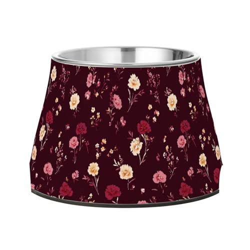 Blumen Nelke Iris Pfingstrosen Burgunderrot Schüssel für Hunde mit Ständer Edelstahl Katzenfutter Schalen für kleine Hunde Schnurrhaare freundlich Blumen Nelke Iris Pfingstrosen Burgunderrot Schüssel für Hunde mit Ständer Edelstahl Katzenfutter Schalen für kleine Hunde Schnurrhaare freundlich von Wudan