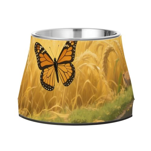 Butterfly in Countryside Futternapf für Hunde, Katzen, Kaninchen, Vögel, verbesserter Edelstahl, für langsames Fressen von Wudan