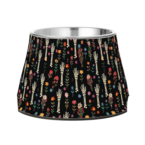 Cartoon Skelett mit Blumen Hunde Wassernapf mit Ständer Edelstahl Katzen Futternapf für kleine Haustiere Komfort Fütterung Cartoon Skelett mit Blumen Hunde Wassernapf mit Ständer Edelstahl Katzen Futternapf für kleine Haustiere Komfort Fütterung von Wudan