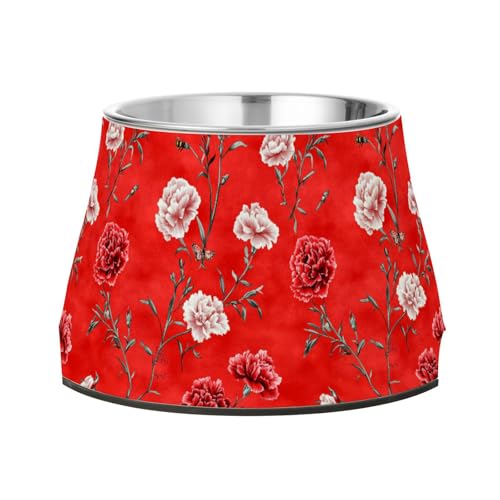 Chic Dianthus Red Feeder Hundenäpfe mit Ständer, Edelstahl, Haustier-Wassernäpfe für Haustiere, Schnurrhaare freundlich von Wudan