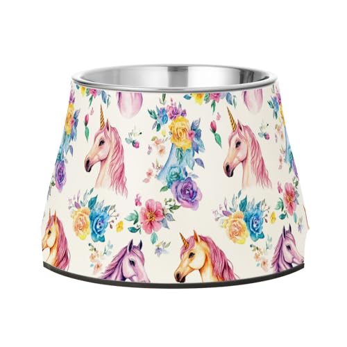 Chic Flowers Einhörner Weiß Erhöhte Futternäpfe für Haustiere mit Ständer Edelstahl Katzenfutter Schalen für mittelgroße Hunde Schnurrhaare Müdigkeit von Wudan