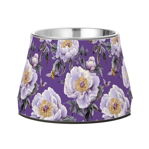 Chic Peonies Futternäpfe für Hunde, rutschfest, Edelstahl, für Hunde, Katzen, Kaninchen, Vögel, Schnurrhaar, Lila von Wudan