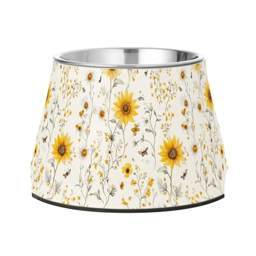 Einzigartige weiße Sonnenblumen-Futternäpfe für Hunde, rutschfest, Edelstahl, Katzenfutter für mittelgroße Hunde, Schnurrhaar, Müdigkeit von Wudan
