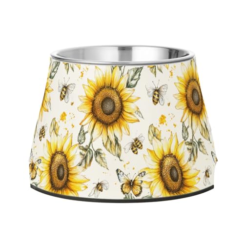 Einzigartiger Futternapf, Sonnenblumen-Motiv, rutschfest, Edelstahl, für mittelgroße Hunde, Schnurrhaar, Weiß Einzigartiger Futternapf, Sonnenblumen-Motiv, rutschfest, Edelstahl, für mittelgroße Hunde, Schnurrhaar, Weiß von Wudan