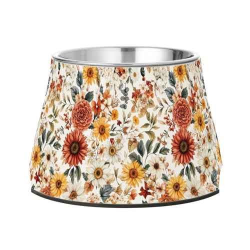 Fall Dahlia Daisy Sunflower Weiße Schalen für Hunde, rutschfest, Edelstahl, Katzennäpfe für langsames Füttern, Katzen, Schnurrhaar, Müdigkeit von Wudan