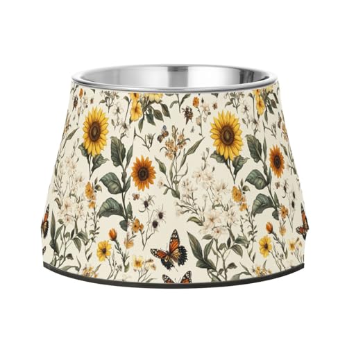 Florals Futternäpfe für Haustiere, Sonnenblumen-Hyazinthen, Schmetterlinge, erhöhter Futternapf, Edelstahl, Metall, für Hunde, Katzen, Kaninchen, Vögel, Schnurrhaar, Müdigkeit von Wudan