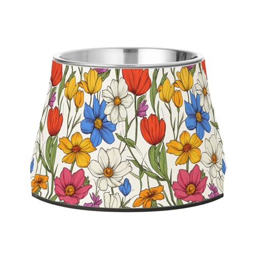 Florals Tulpen Nelke Basilikum weiße Futternäpfe für Hunde, Katzen, Kaninchen, Vögel, Schnurrhaar, Müdigkeit von Wudan