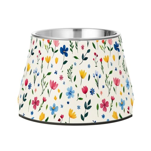 Florals Tulpen Rittersporn Iris weißer Futternapf für Haustiere, rutschfest, Edelstahl, erhöhter Katzennapf für Hunde, Katzen, Kaninchen, Vögel, Schnurrhaar, Entlastung von Wudan