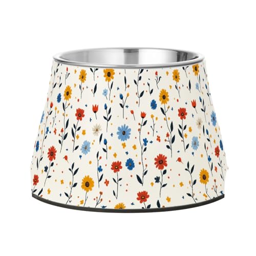 Fressnapf für Hunde, Sonnenblumen, Kornblumen, Vögel, weiße Hunde, mit Ständer, Edelstahl, Futternapf für Hunde, Katzen, Kaninchen, Vögel, bequeme Fütterung von Wudan